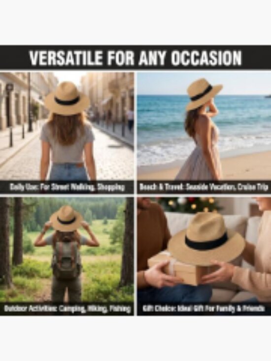 Foldable Wide Brim Straw Sun Hat for Beach Vacation